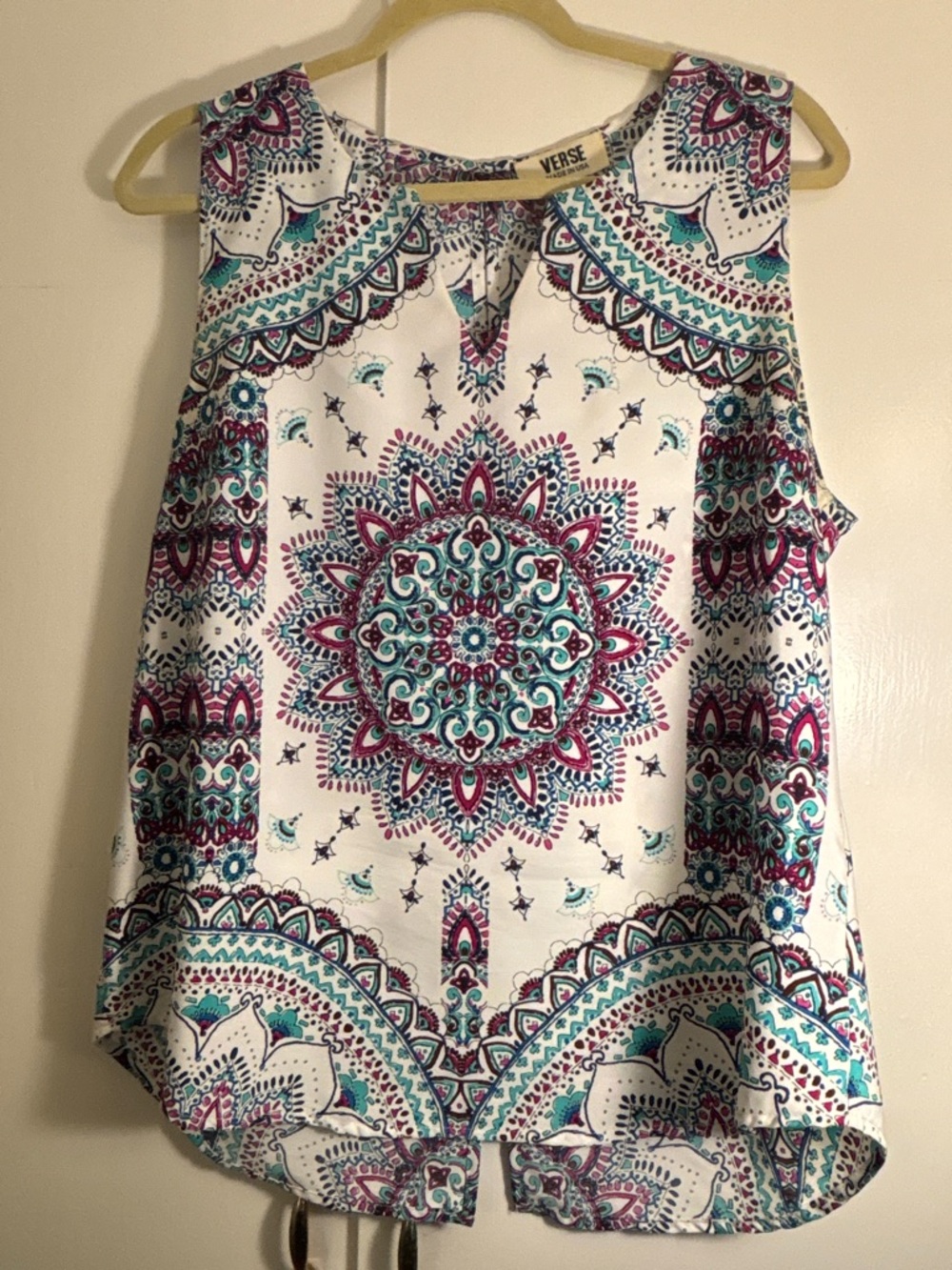 Printed Boho Camisole in White with Teal & Magenta
